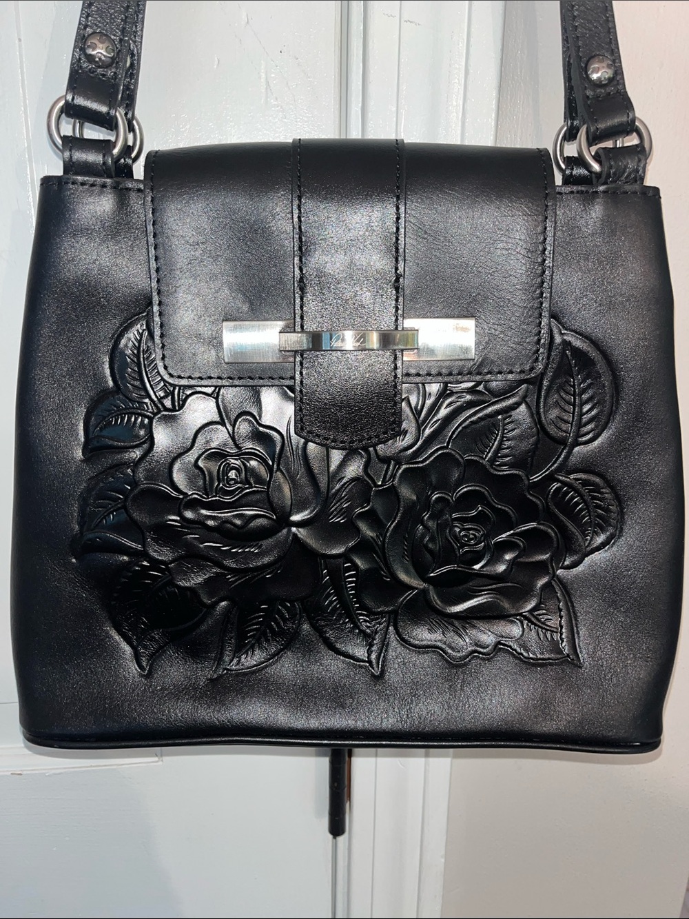 Patricia Nash Black Floral Embossed Shoulder Bag